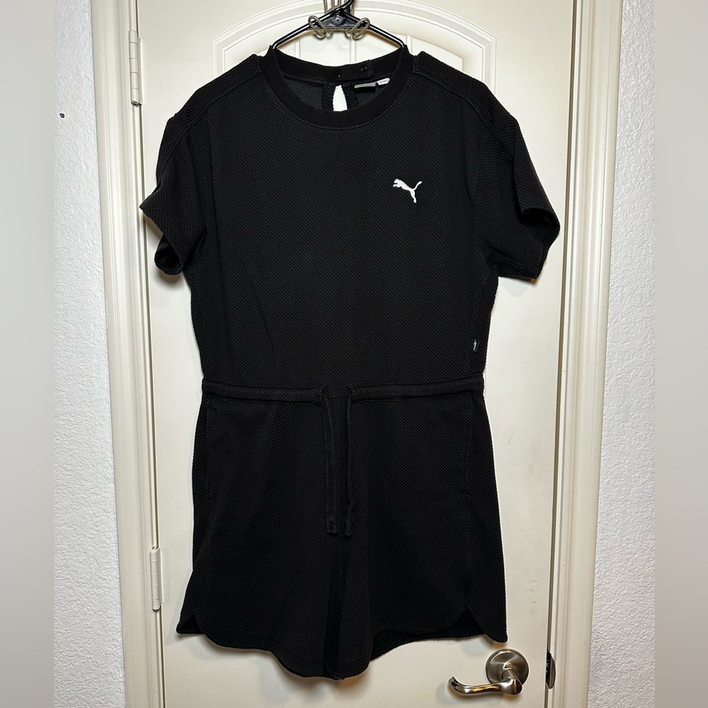Puma Women’s Her Black Drawstring Short Sleeve Romper size Medium